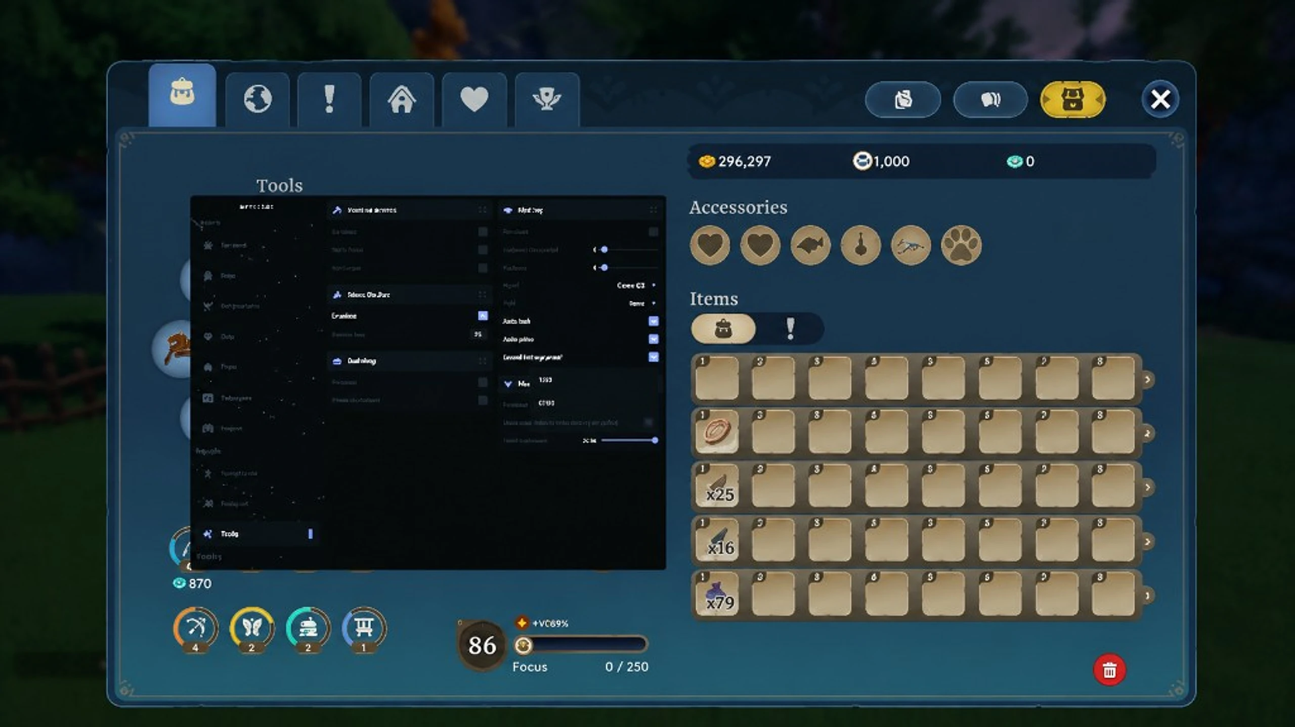 Palia Cheats menu with ESP, nodes, fish, mobs, radar, and streamproof toggles